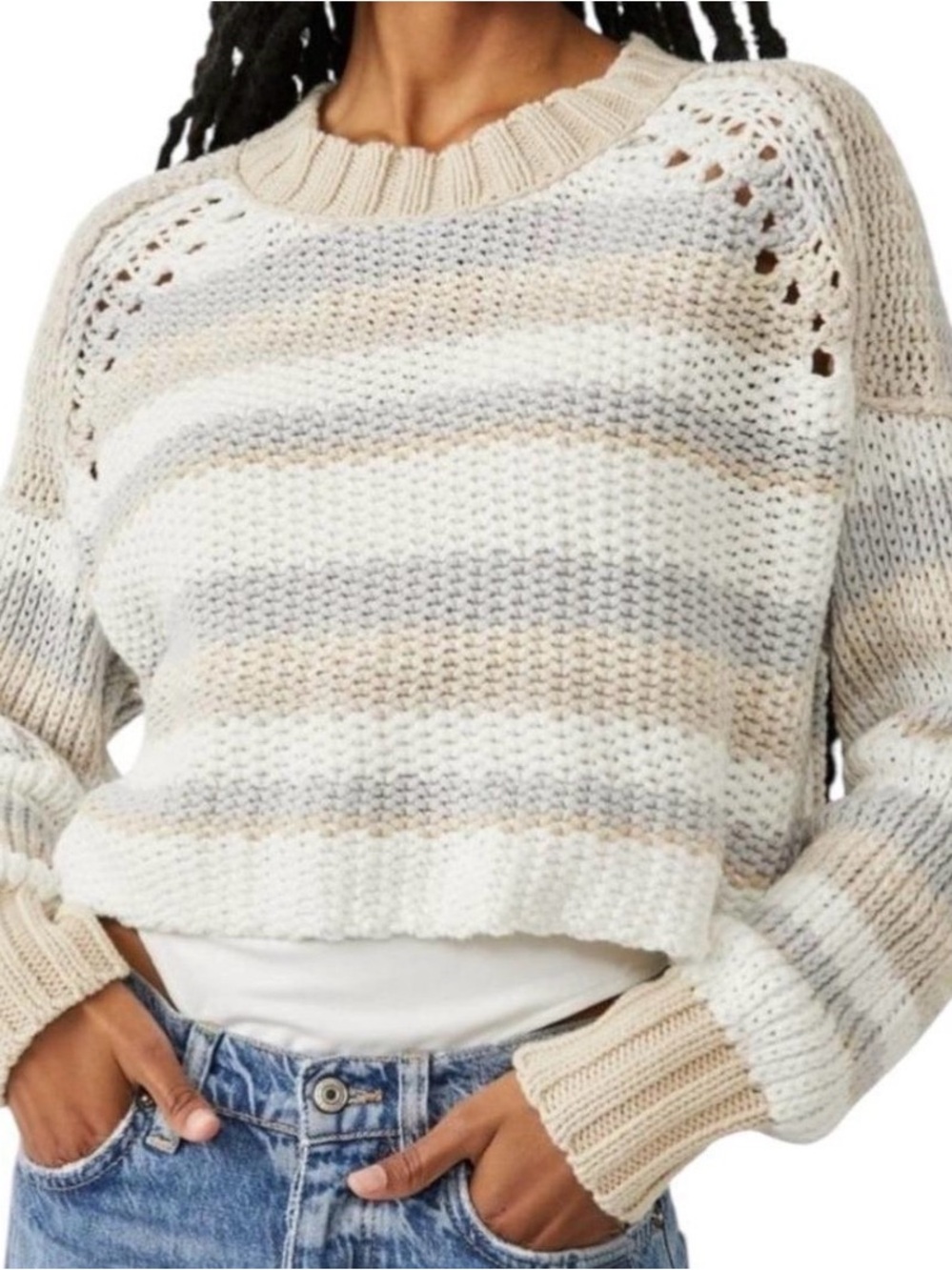 Free People Devon stripe Crop Sweater